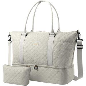 Women's Beige Large Weekender Carry On Shoe Compartment Travel Duffel Bag